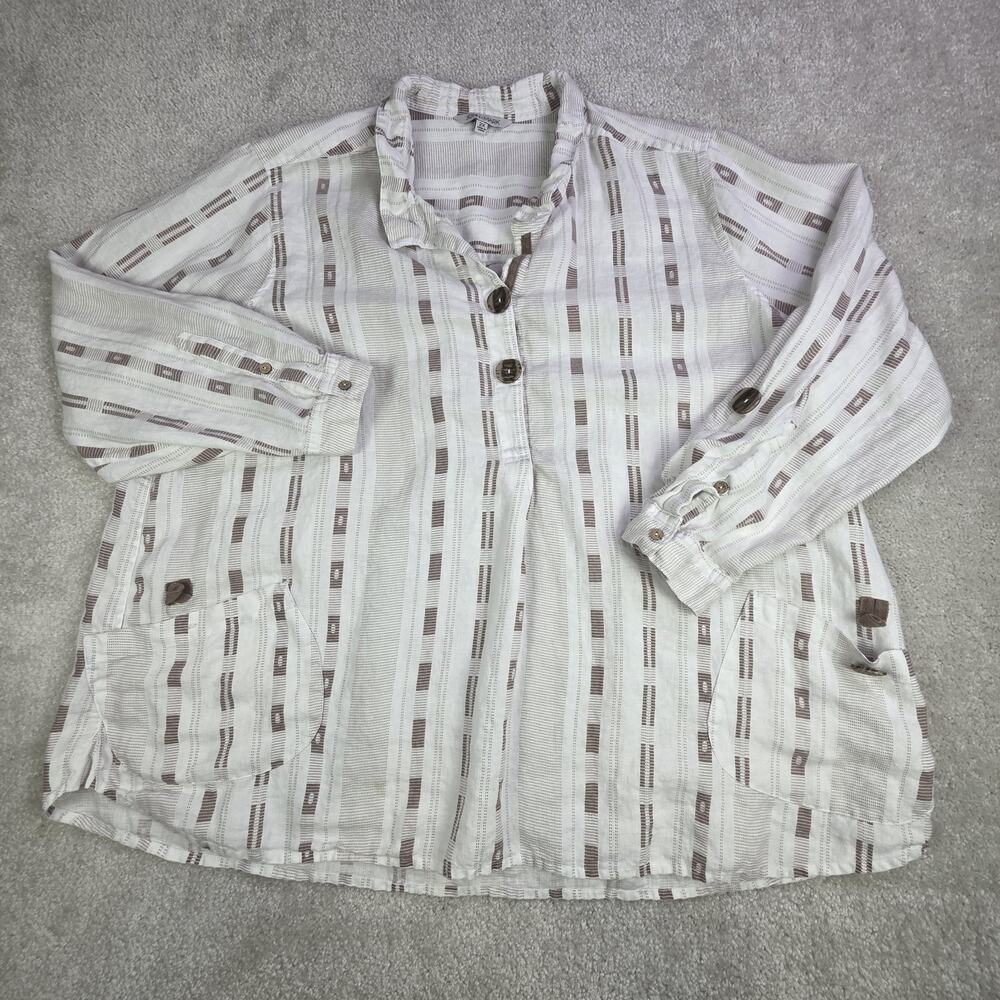 John Mark Popover Linen Tunic White Womens 2XL Boho Summer - Picture 2 of 11